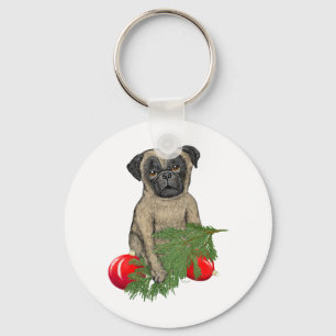 Pug Puppy Schattig Christmas Dog Art Sleutelhanger