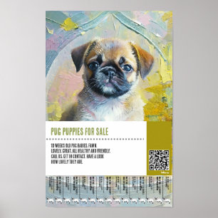 Pug-puppy te koop flyer sjablonen poster