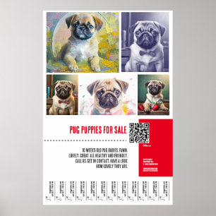 Pug puppy te koop poster sjablonen