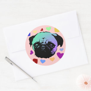 Pug Puppypuppy Honden PopArt Retro Stijl Ronde Sticker