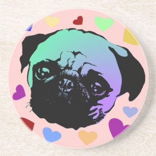Pug Puppypuppy PopArt Retro Stijl Zandsteen Onderzetter