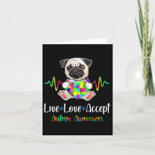 Pug Puzzle Piece Live Love Accepteer Autisme Aware Kaart