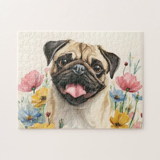 Pug Puzzle – Watercolor Legpuzzel (Horizontaal)