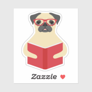 Pug Reading Boek Custom-Cut Vinyl Stickers