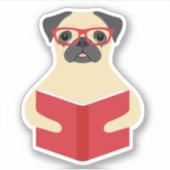 Pug Reading Boek Custom-Cut Vinyl Stickers (Voorkant)