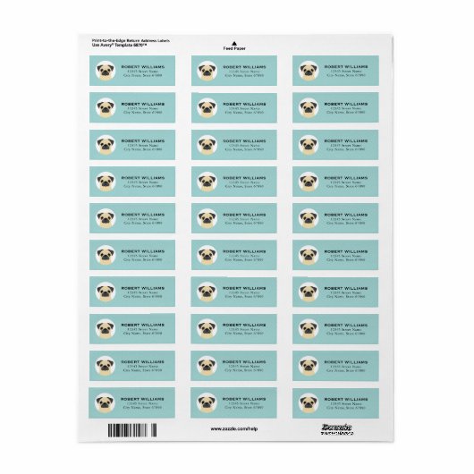 Pug Return Address Labels (Full Sheet)