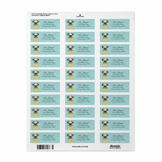 Pug Return Address Labels (Full Sheet)