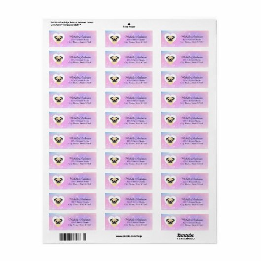 Pug Return Address Labels (Full Sheet)