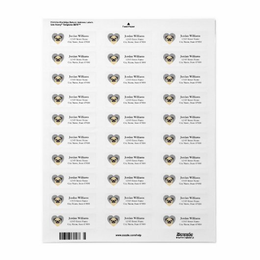 Pug Return Address Labels (Full Sheet)