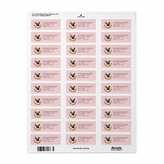 Pug Return Address Labels (Full Sheet)