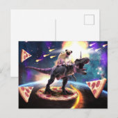 Pug riding dinosaur unicorn in de ruimte briefkaart (Voorkant / Achterkant)