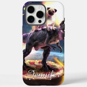 Pug riding dinosaur unicorn in de ruimte iPhone 16 pro max hoesje