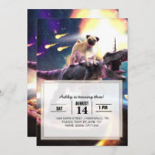 Pug riding dinosaur unicorn in de ruimte kaart (Voorkant / Achterkant)