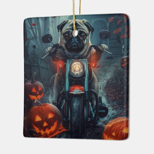 Pug Rijden Motorfiets Halloween eng Keramisch Ornament (Links)