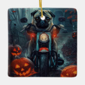 Pug Rijden Motorfiets Halloween eng Keramisch Ornament (Voorkant)