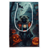 Pug Rijden Motorfiets Halloween eng Medium Cadeauzakje (Voorkant)