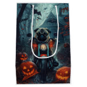 Pug Rijden Motorfiets Halloween eng Medium Cadeauzakje (Achterkant)