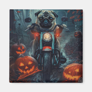 Pug rijdt op motor Halloween eng Magneet