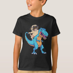 Pug rijdt op T-rex surft Dinosaur grappige hondenl T-shirt