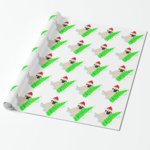 Pug Rode Santa Hoed Groene Kerstboom Cadeaupapier