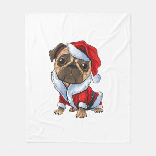 Pug Santa Costume met Kerstmis Pajama Cute Dog Pup Fleece Deken