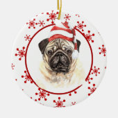 Pug Santa Hat Red Snowflake Kerstmis Keramisch Ornament (Voorkant)