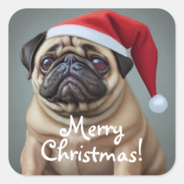 Pug Santa Hat Vierkante Sticker