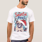 Pug Santa Paws Grappige Kerst T-shirt (Voorkant)