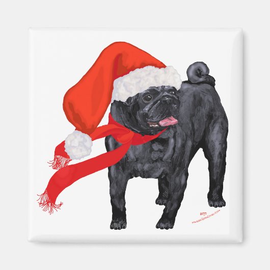 Pug Santa's Helper Magneet (Voorkant)