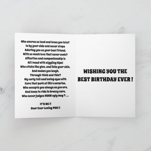 PUG schattig van de hond grappig Kaart (Binnen)