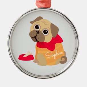 Pug schattige hond gepersonaliseerde naam metalen ornament