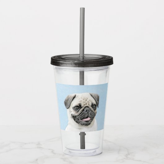 Pug schilderen - Kute Original Dog Art Acryl Drinkbeker (Voorkant)