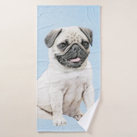 Pug schilderen - Kute Original Dog Art Bad Handdoek (Badhanddoek)