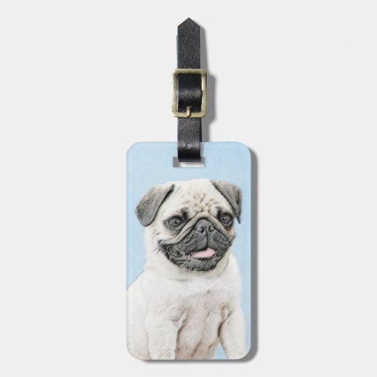 Pug schilderen - Kute Original Dog Art Bagagelabel (Voorkant verticaal)