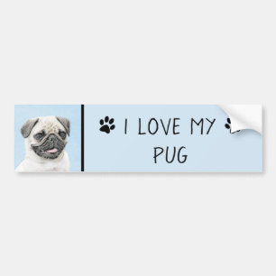 Pug schilderen - Kute Original Dog Art Bumpersticker