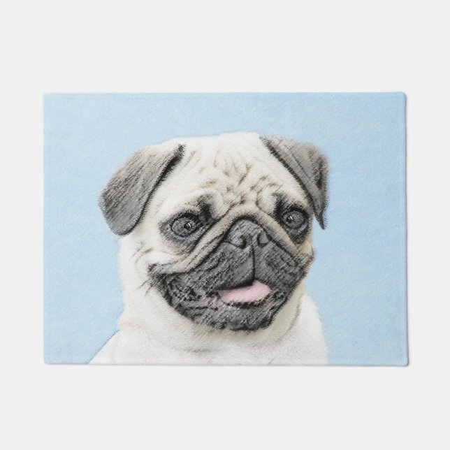 Pug schilderen - Kute Original Dog Art Deurmat (Voorkant)
