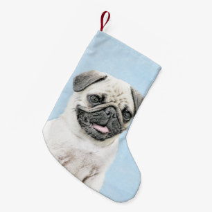 Pug schilderen - Kute Original Dog Art Kleine Kerstsok