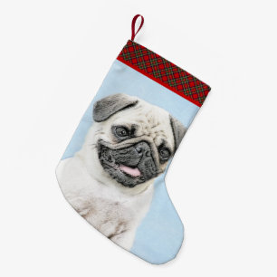 Pug schilderen - Kute Original Dog Art Kleine Kerstsok