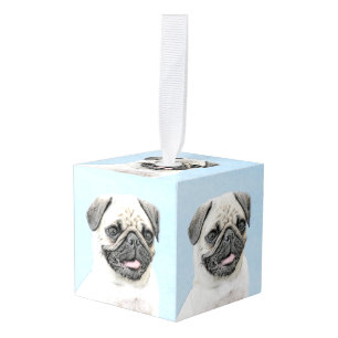Pug schilderen - Kute Original Dog Art Kubus Ornament