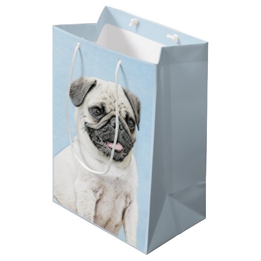 Pug schilderen - Kute Original Dog Art Medium Cadeauzakje (Voorkant Gekanteld)