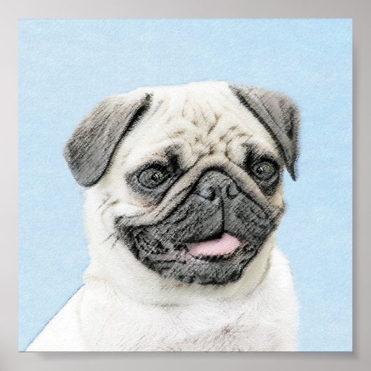 Pug schilderen - Kute Original Dog Art Poster (Voorkant)