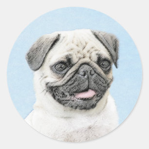 Pug schilderen - Kute Original Dog Art Ronde Sticker