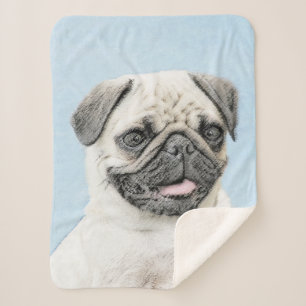 Pug schilderen - Kute Original Dog Art Sherpa Deken