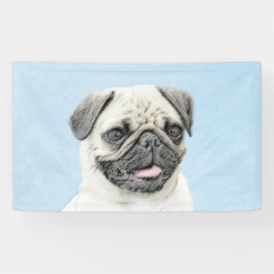 Pug schilderen - Kute Original Dog Art Spandoek