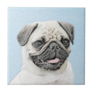 Pug schilderen - Kute Original Dog Art Tegeltje