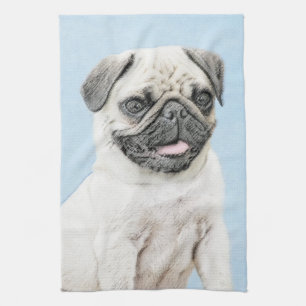 Pug schilderen - Kute Original Dog Art Theedoek