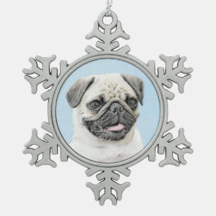 Pug schilderen - Kute Original Dog Art Tin Sneeuwvlok Ornament