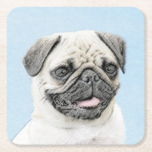 Pug schilderen - Kute Original Dog Art Vierkante Kartonnen Onderzetter