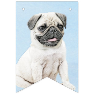 Pug schilderen - Kute Original Dog Art Vlaggetjes