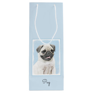 Pug schilderen - Kute Original Dog Art Wijn Cadeautas